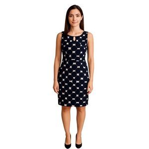 Ann Taylor Loft Dress Navy Circle Sleeveless Women's Woman's Size 14